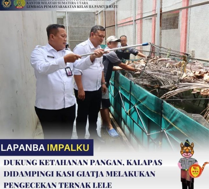 DUKUNG KETAHANAN PANGAN, KALAPAS DIDAMPINGI KASI GIATJA MELAKUKAN PENGECEKAN TERNAK IKAN LELE”