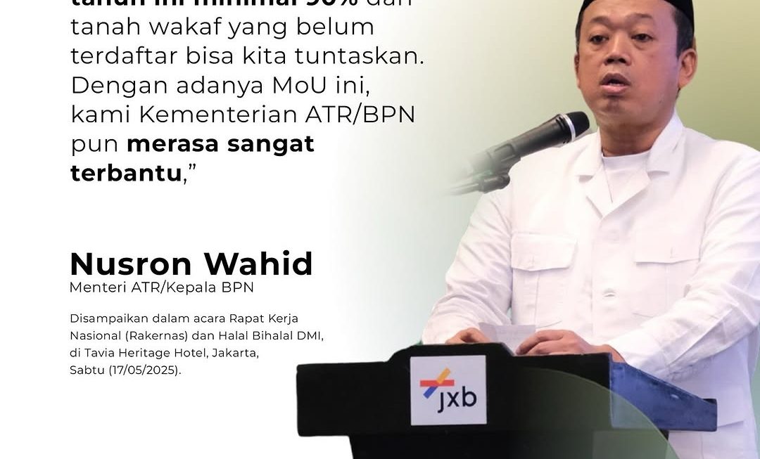 Teken MoU dengan DMI, Menteri Nusron Komitmen Tuntaskan Sertipikasi Tanah Wakaf dalam Lima Tahun