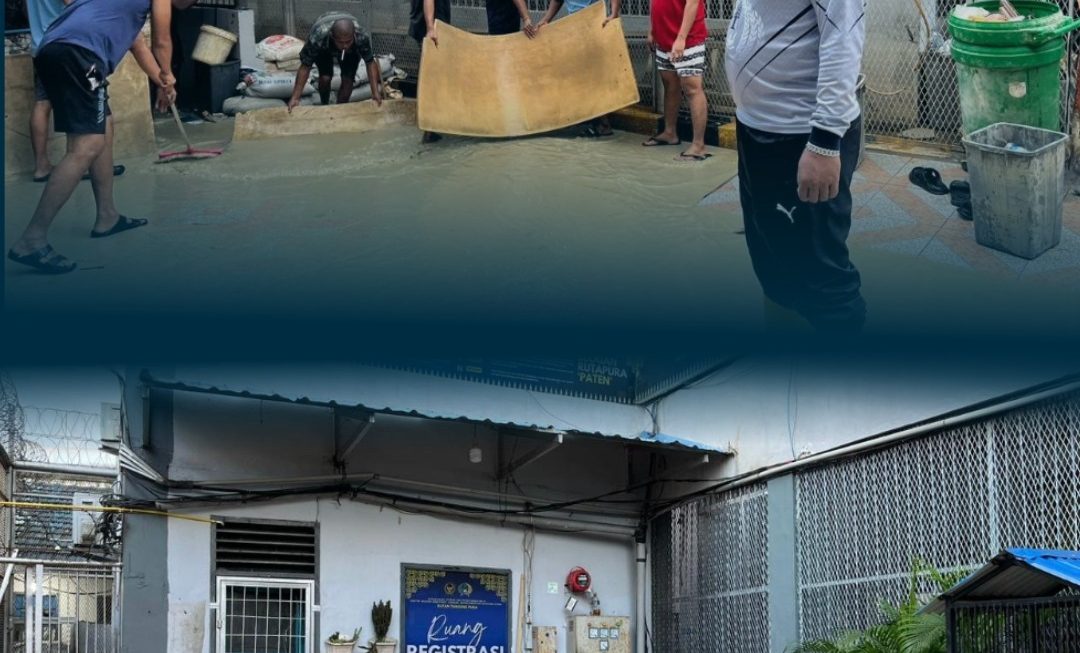 Banjir Mulai Surut, Rutan Kelas IIB Tanjung Pura Lakukan Pemulihan Lingkungan