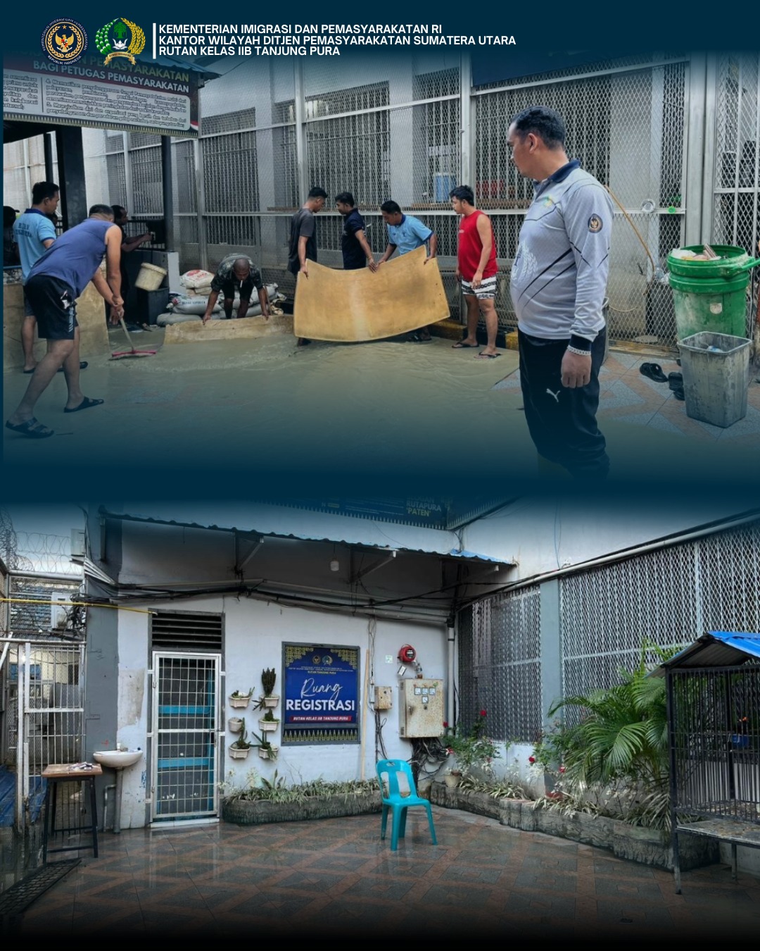 Banjir Mulai Surut, Rutan Kelas IIB Tanjung Pura Lakukan Pemulihan Lingkungan